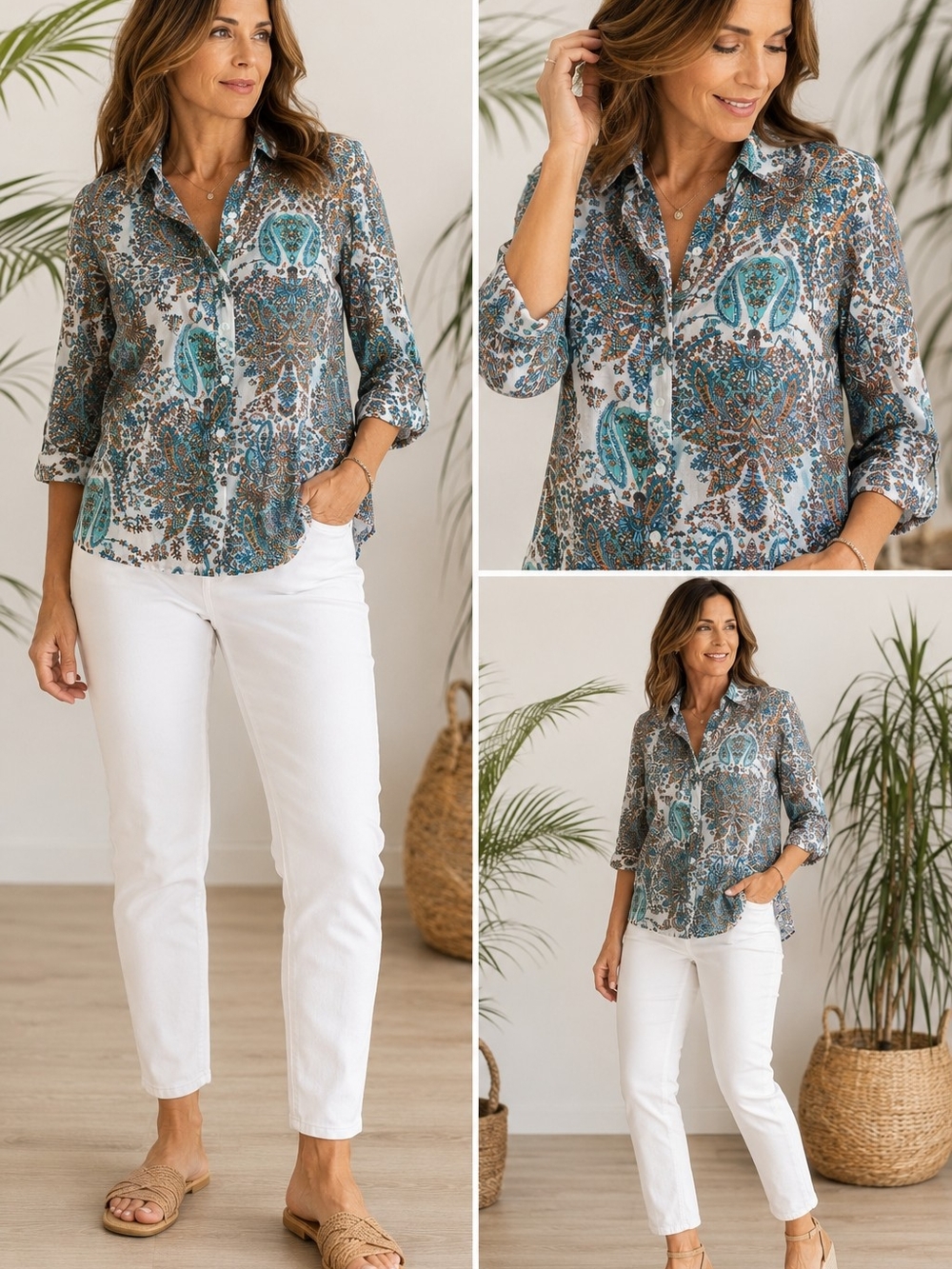 Elegant Silk & Cotton Paisley Blouse. Size S